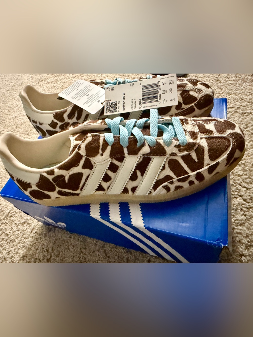 Giraffe print adidas Samba OG KI6669 - real cow fur, NWT, NIB, Size 10